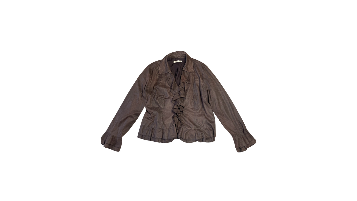 Chocolate ruffled zip up blouse